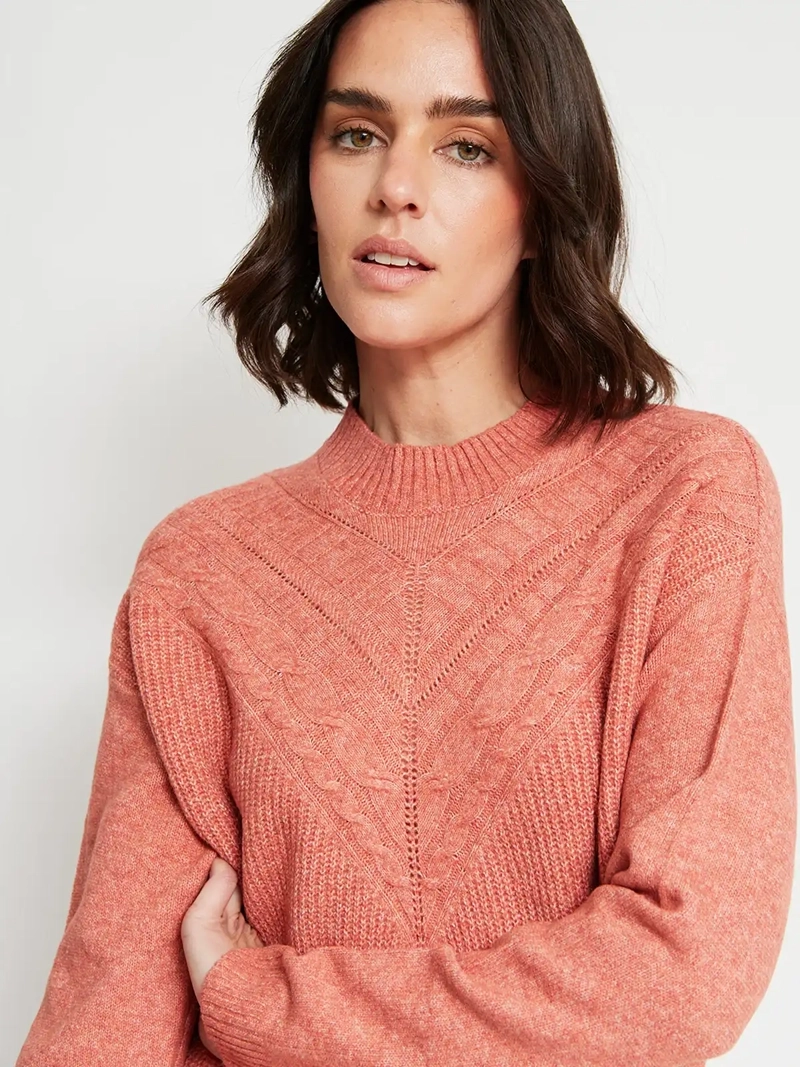SWEATER MUJER AZIZ CUELLO MOCK MANGA LARGA TRENZADO - 4