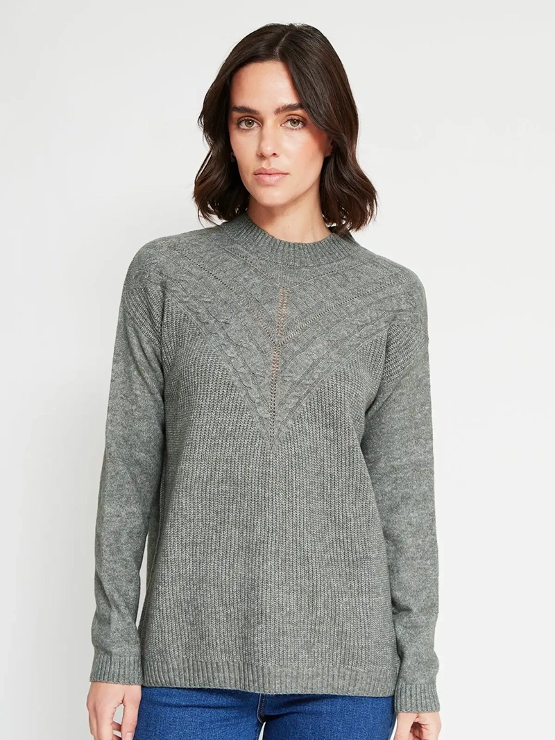 SWEATER MUJER AZIZ CUELLO MOCK MANGA LARGA TRENZADO - 2