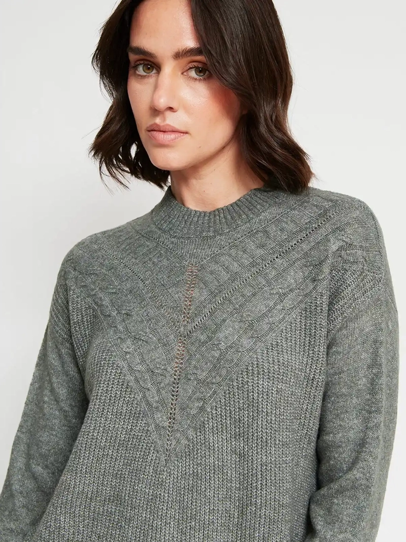 SWEATER MUJER AZIZ CUELLO MOCK MANGA LARGA TRENZADO - 4