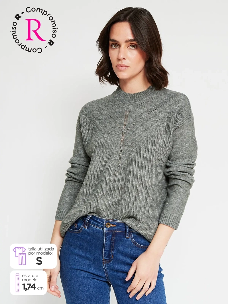 SWEATER MUJER AZIZ CUELLO MOCK MANGA LARGA TRENZADO - 1
