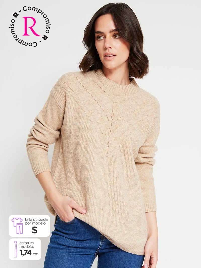 SWEATER MUJER AZIZ CUELLO MOCK MANGA LARGA TRENZADO - 1