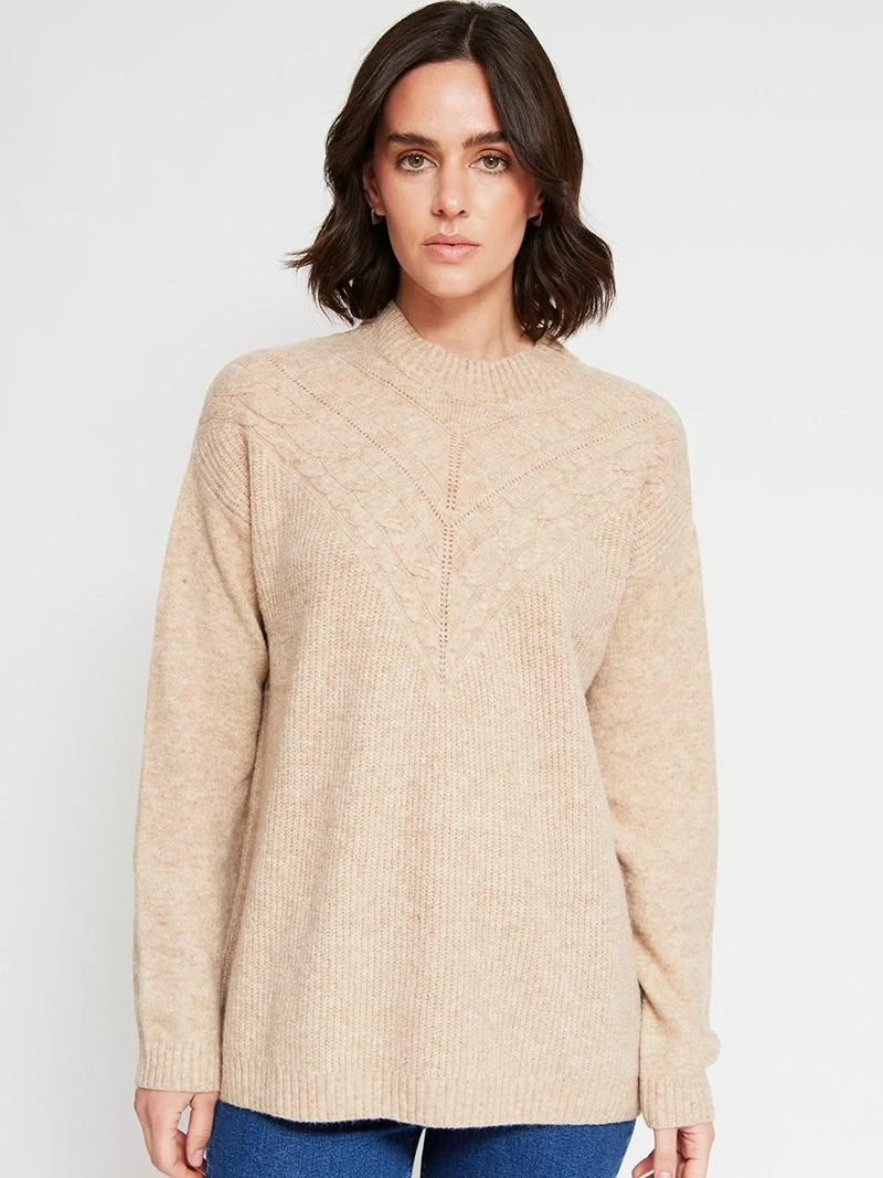 SWEATER MUJER AZIZ CUELLO MOCK MANGA LARGA TRENZADO - 2