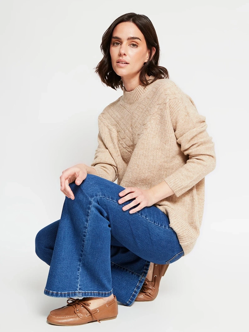 SWEATER MUJER AZIZ CUELLO MOCK MANGA LARGA TRENZADO - 5