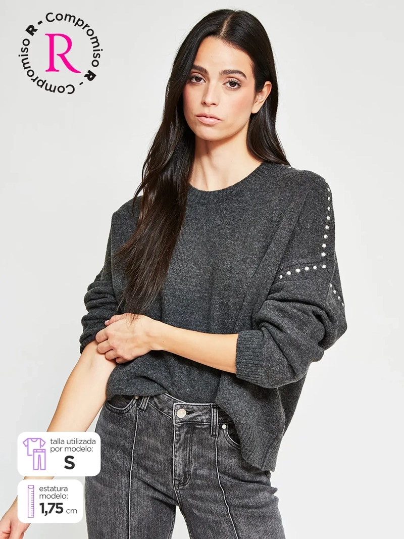 SWEATER MUJER INDEX MANGA LARGA TACHAS - 1