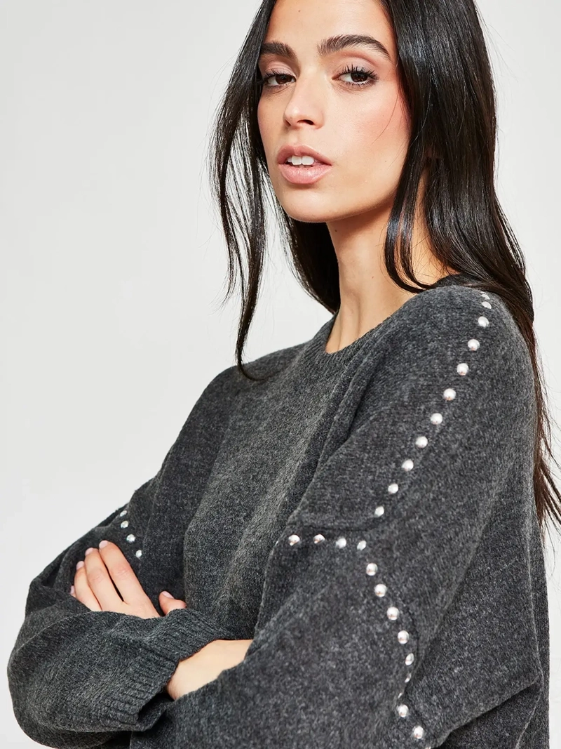 SWEATER MUJER INDEX MANGA LARGA TACHAS - 4