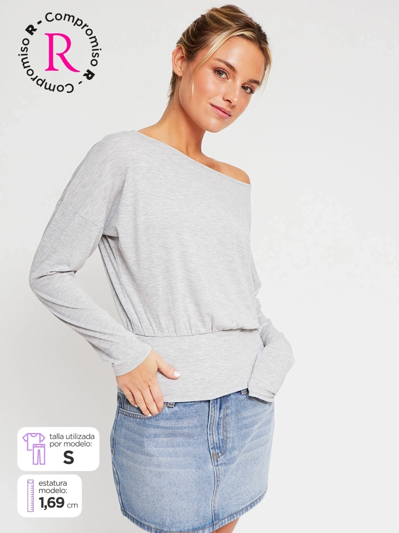 POLERA MUJER INDEX MANGA LARGA ASIMÉTRICA