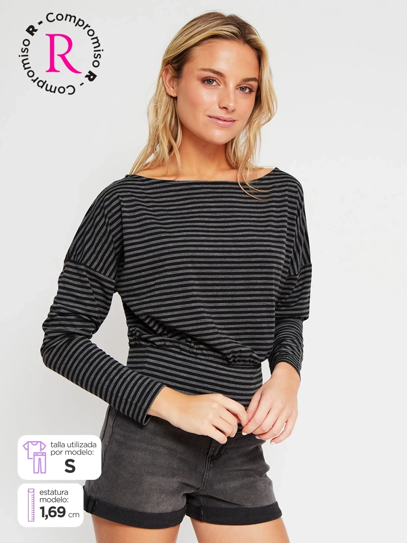 POLERA MUJER INDEX MANGA LARGA ASIMÉTRICA