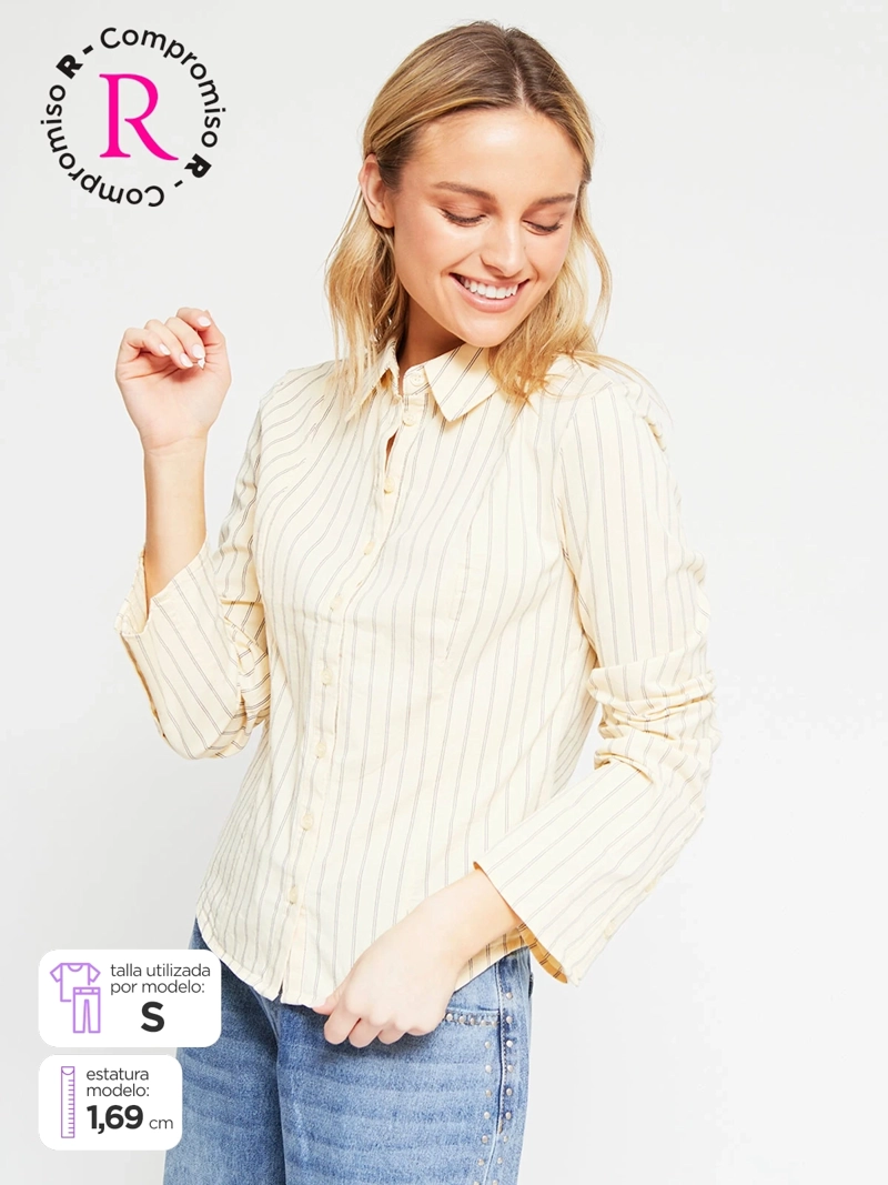 BLUSA MUJER INDEX ALGODÓN MANGA LARGA ENTALLADA - 1