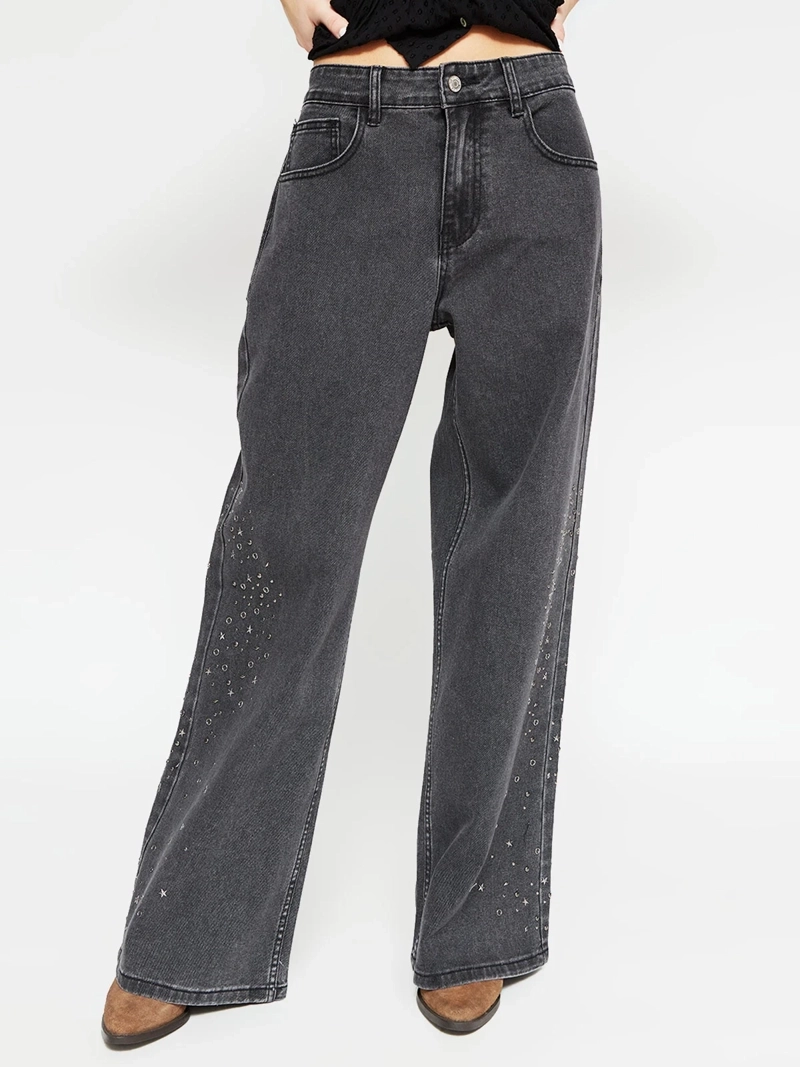 JEANS MUJER BARBADOS ALGODÓN WIDE LEG TACHAS - 2