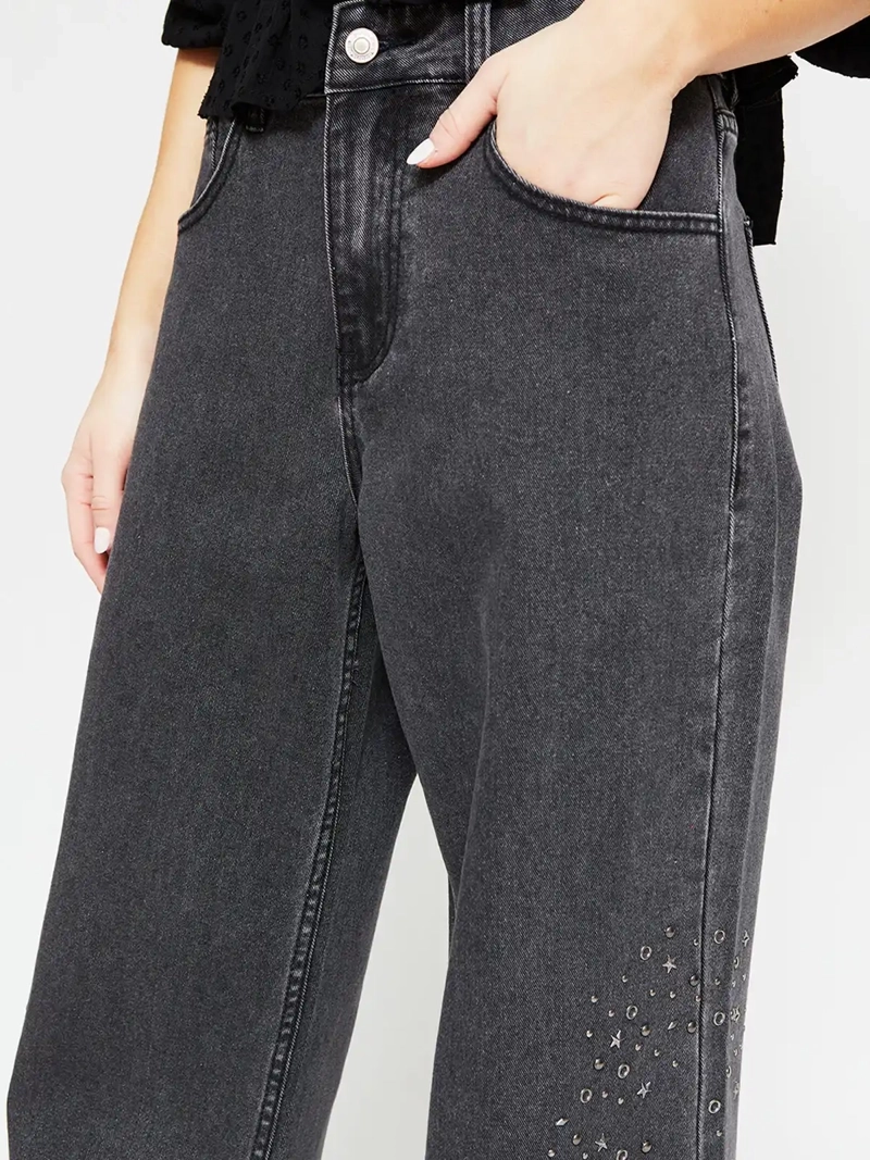 JEANS MUJER BARBADOS ALGODÓN WIDE LEG TACHAS - 4