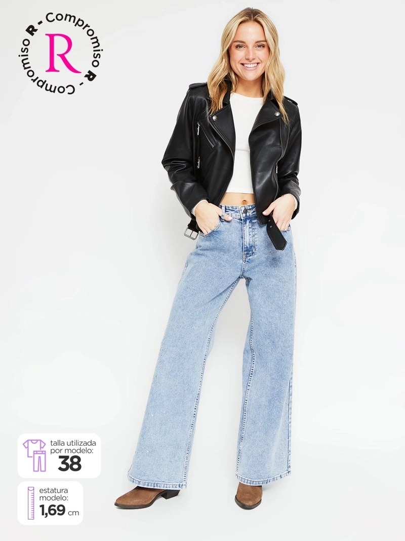 JEANS MUJER BARBADOS ALGODÓN WIDE LEG TACHAS - 1