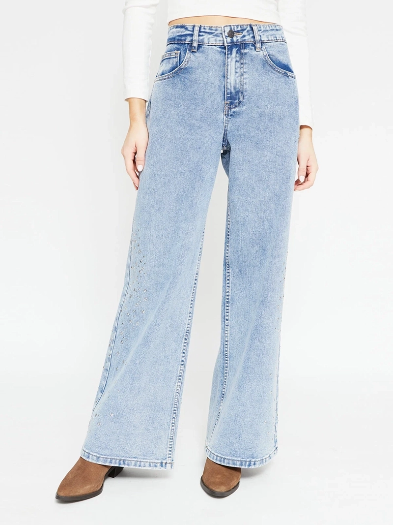 JEANS MUJER BARBADOS ALGODÓN WIDE LEG TACHAS - 2