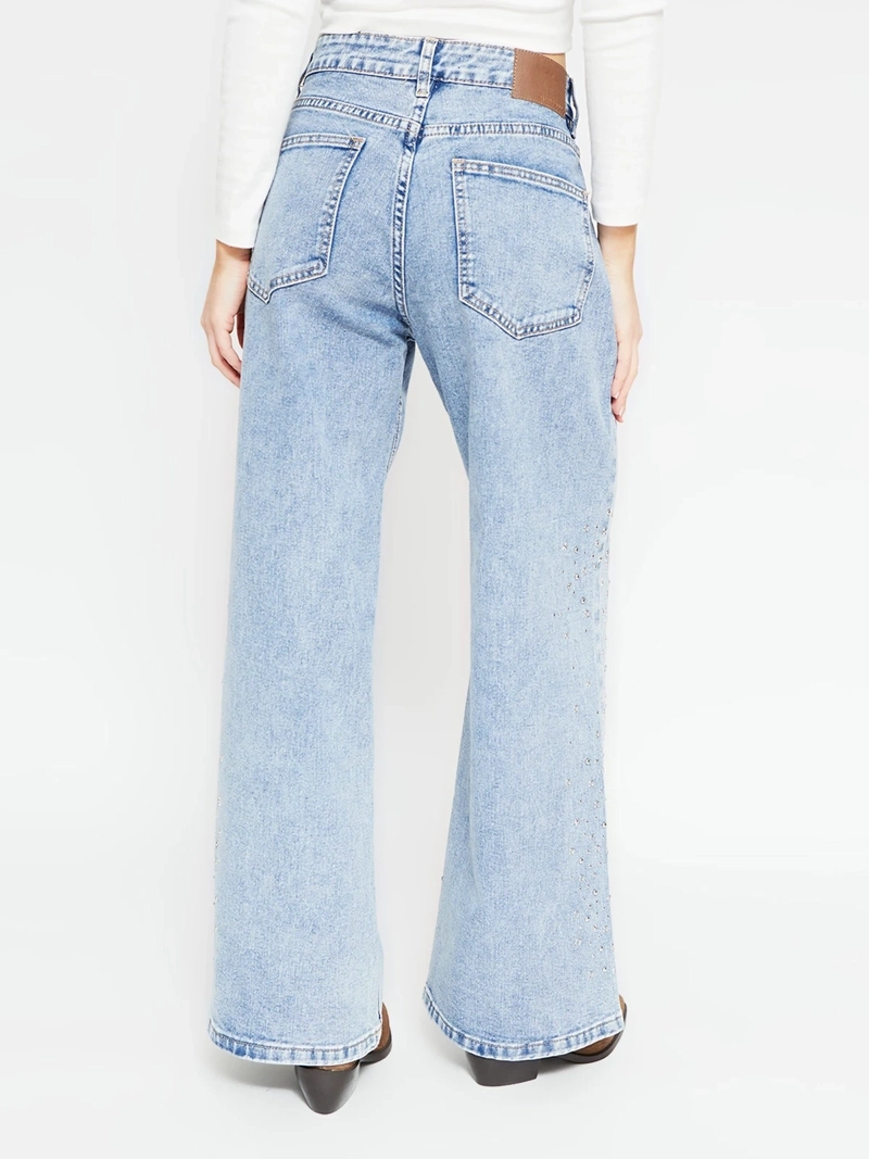 JEANS MUJER BARBADOS ALGODÓN WIDE LEG TACHAS - 3