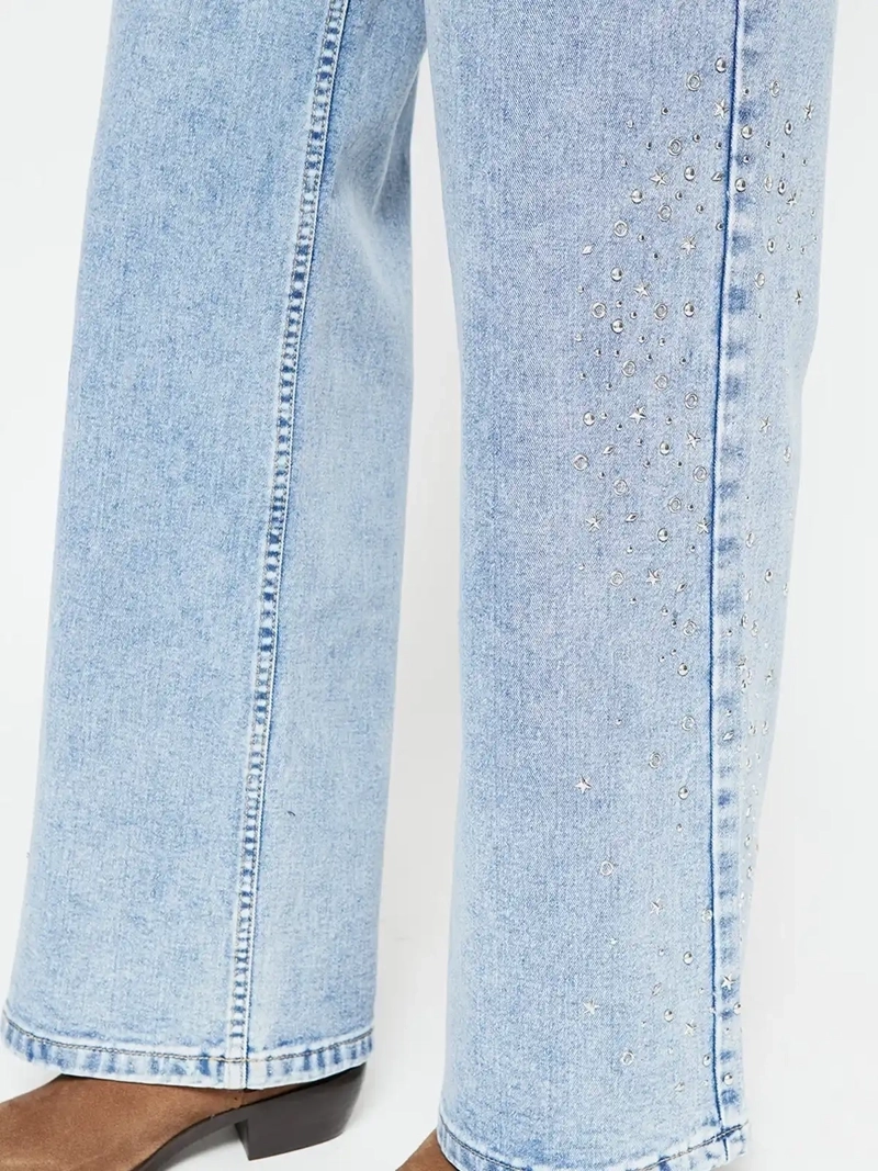 JEANS MUJER BARBADOS ALGODÓN WIDE LEG TACHAS - 4