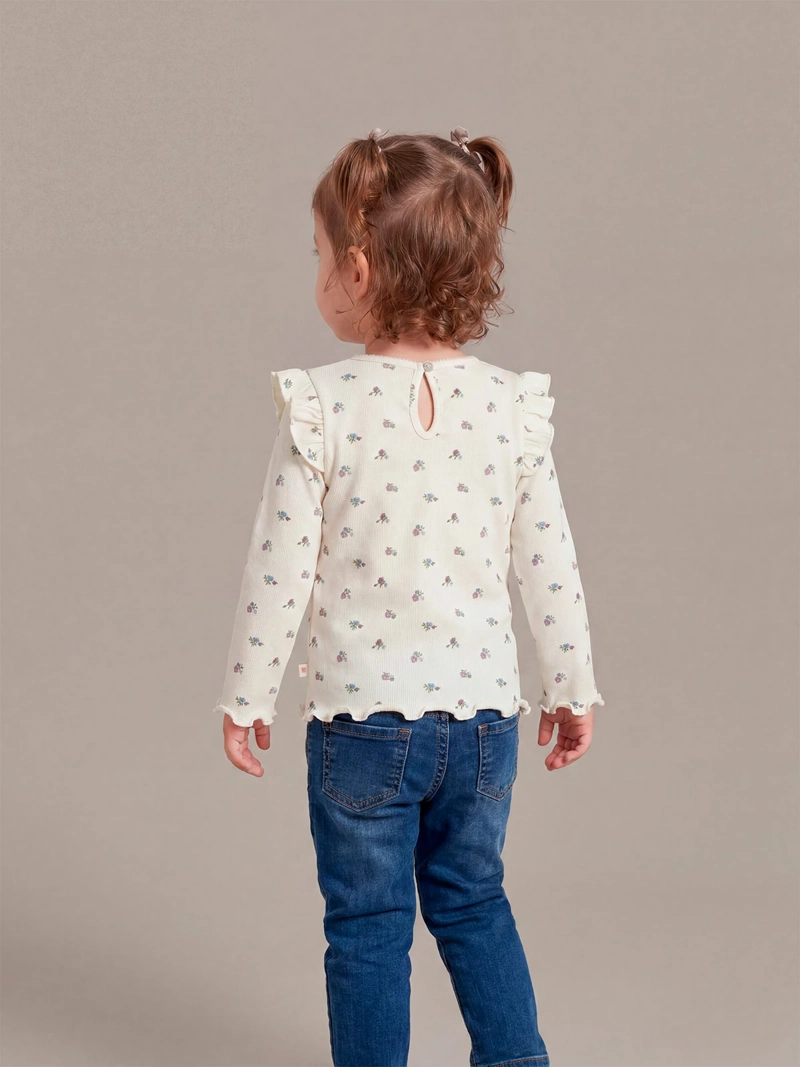 POLERA NIÑA BABY HARVEST ALGODÓN MANGA LARGA RIB ESTAMPADA VUELOS - 2