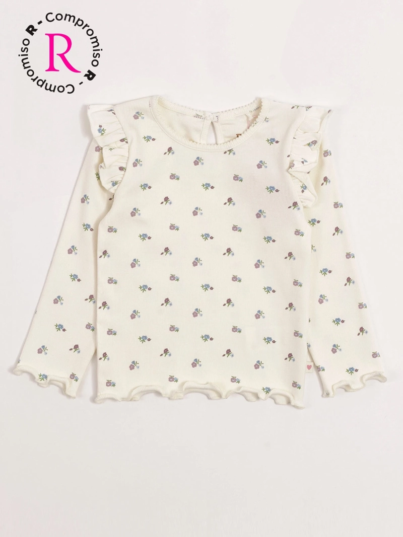 POLERA NIÑA BABY HARVEST ALGODÓN MANGA LARGA RIB ESTAMPADA VUELOS - 3
