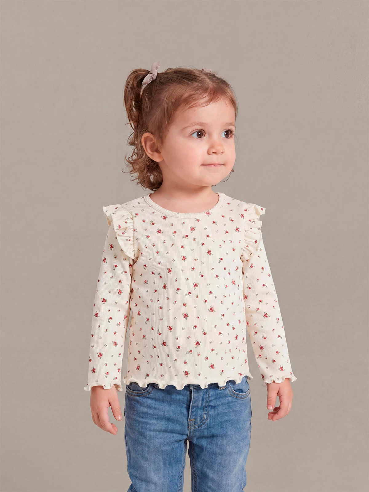 POLERA NIÑA BABY HARVEST ALGODÓN MANGA LARGA RIB ESTAMPADA VUELOS - 1
