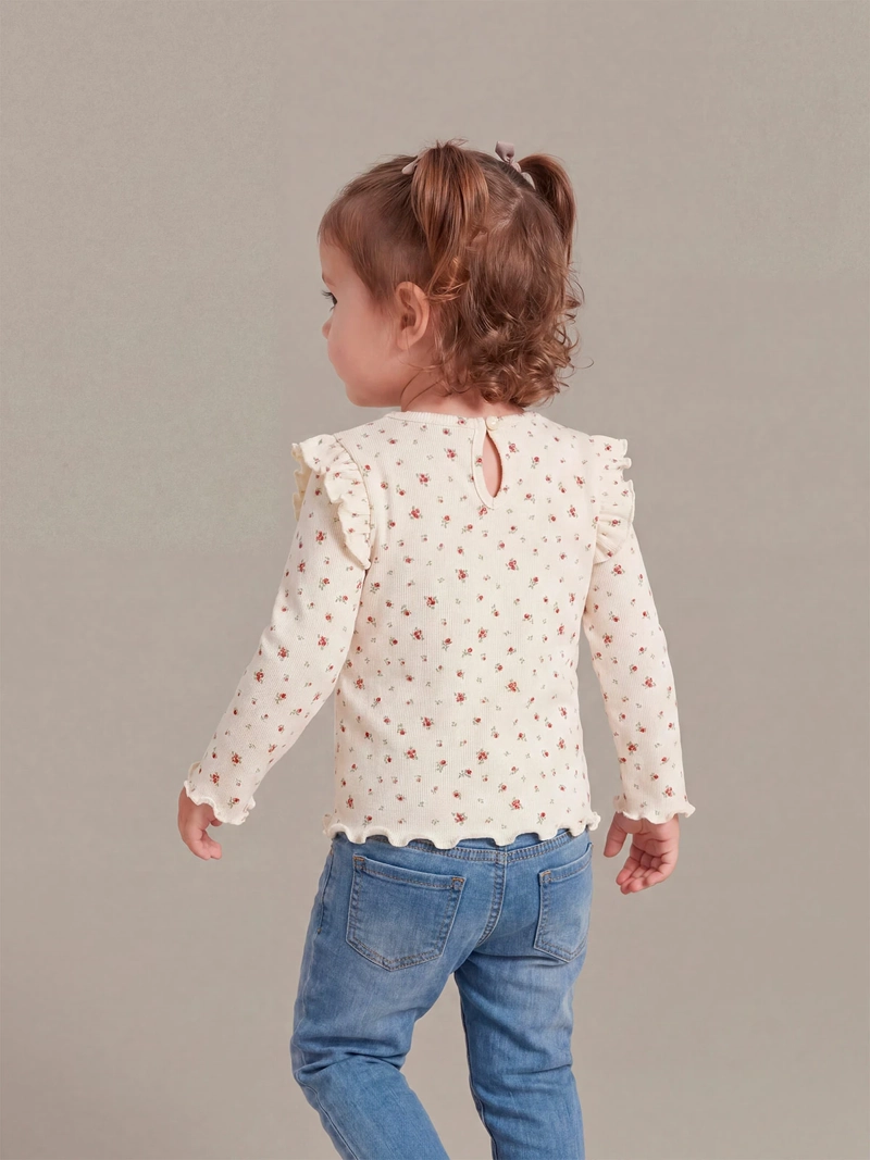 POLERA NIÑA BABY HARVEST ALGODÓN MANGA LARGA RIB ESTAMPADA VUELOS - 2