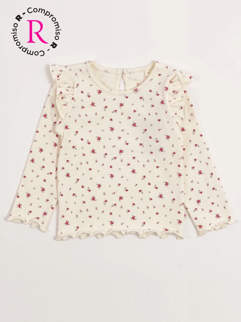 POLERA NIÑA BABY HARVEST ALGODÓN MANGA LARGA RIB ESTAMPADA VUELOS - 3