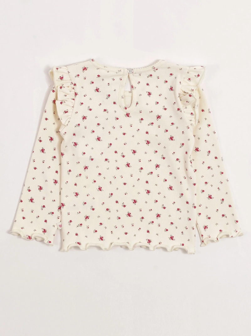 POLERA NIÑA BABY HARVEST ALGODÓN MANGA LARGA RIB ESTAMPADA VUELOS - 4