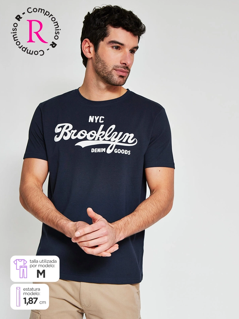 POLERA HOMBRE ROBERT LEWIS ALGODÓN CUELLO REDONDO MANGA CORTA ESTAMPADA - 1
