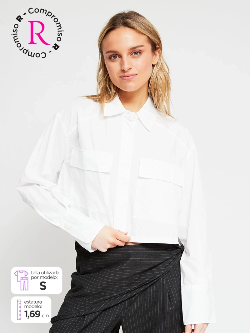 BLUSA MUJER INDEX ALGODÓN MANGA LARGA BOLSILLOS