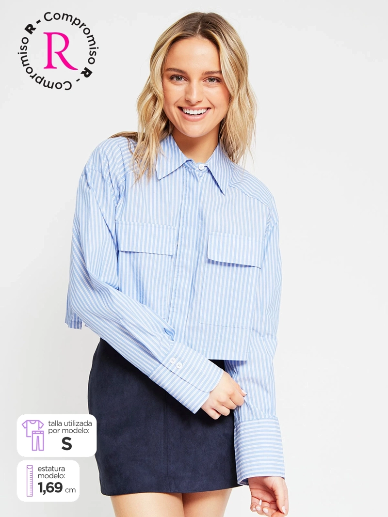 BLUSA MUJER INDEX ALGODÓN MANGA LARGA BOLSILLOS