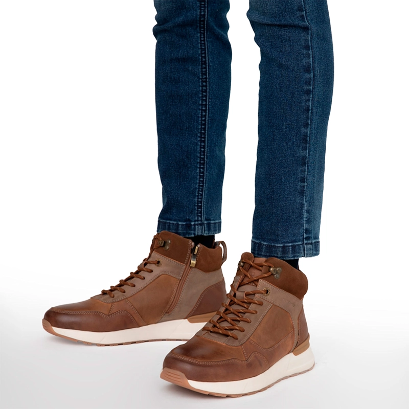 ZAPATILLAS HOMBRE GUANTE CASUALES CAMEL KIOTO CUERO - 2