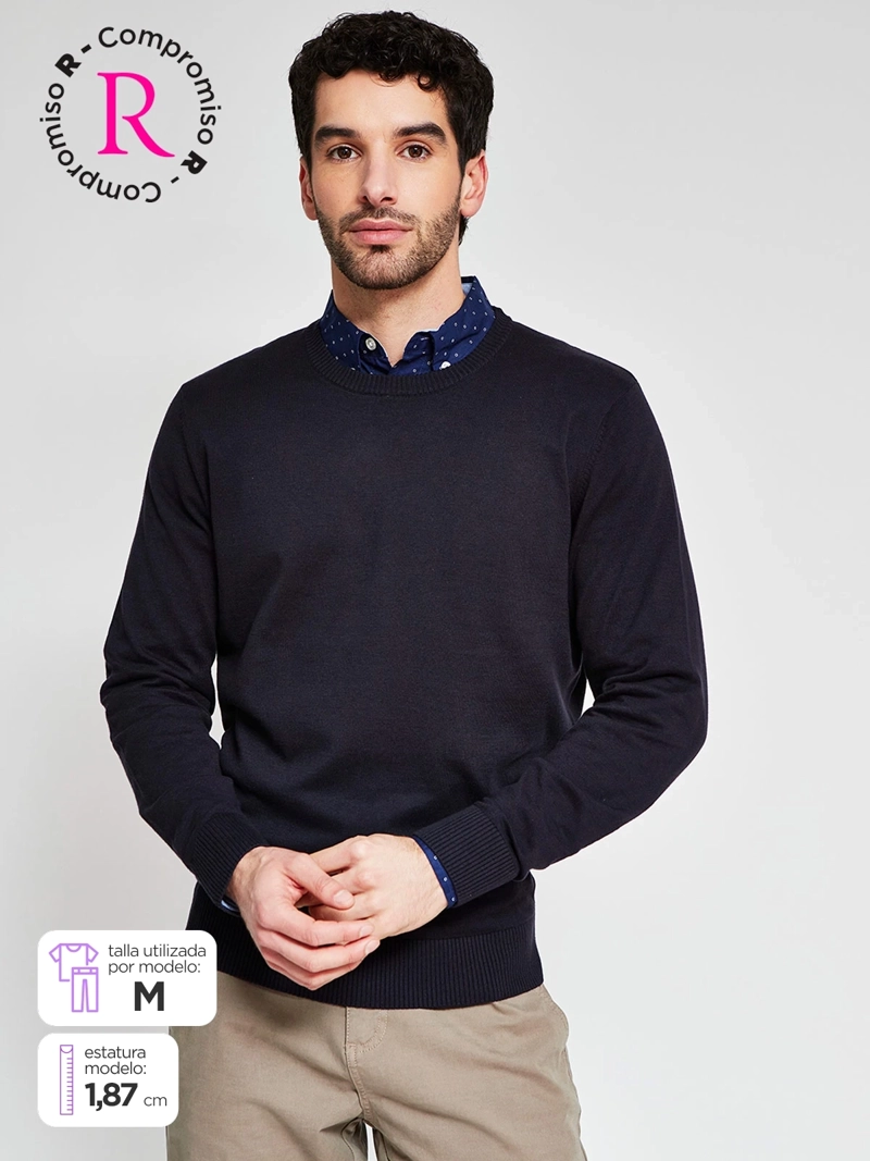SWEATER HOMBRE KENNETH STEVENS ALGODÓN CUELLO REDONDO BÁSICO - 1