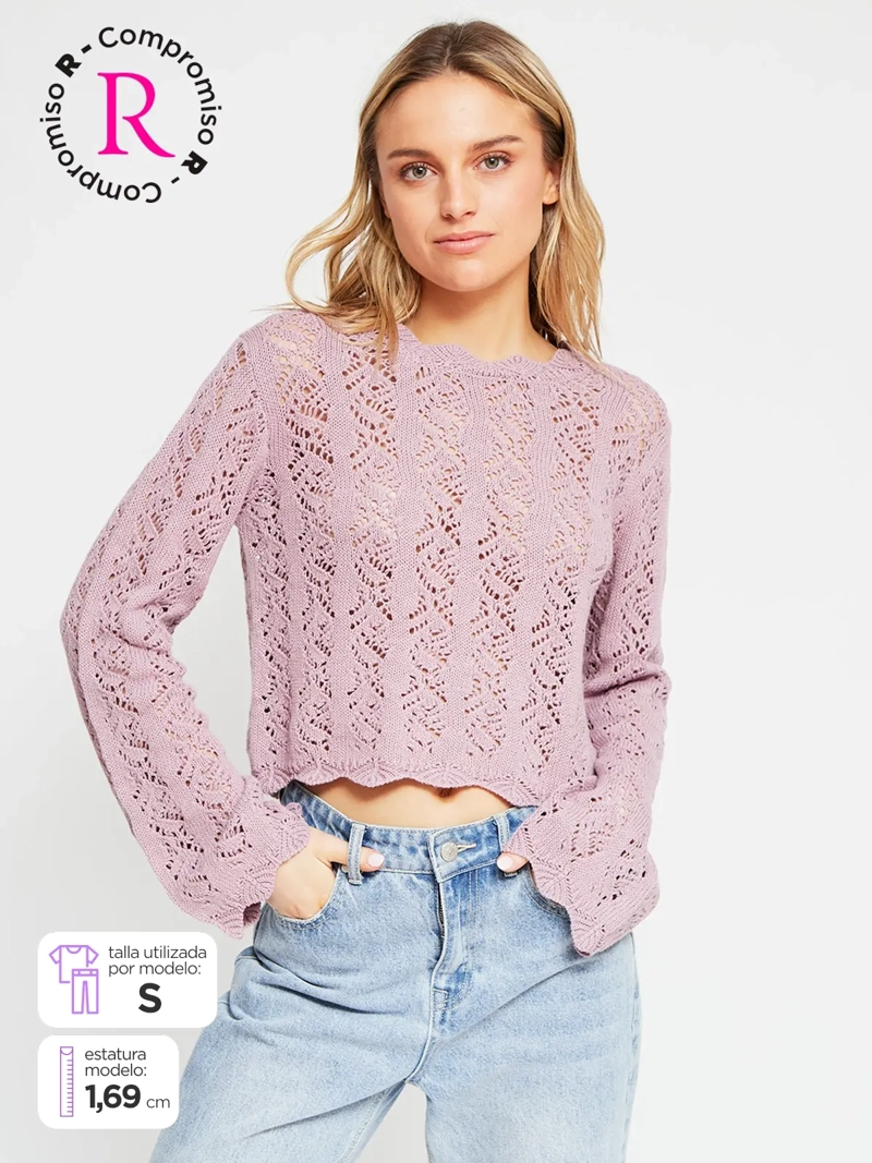 SWEATER MUJER INDEX ALGODÓN MANGA LARGA CALADO - 1