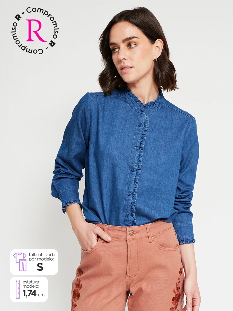 BLUSA MUJER AZIZ ALGODÓN CUELLO RUFFLE - 1