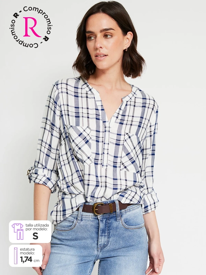 BLUSA MUJER AZIZ MANGA LARGA ESCOCESA