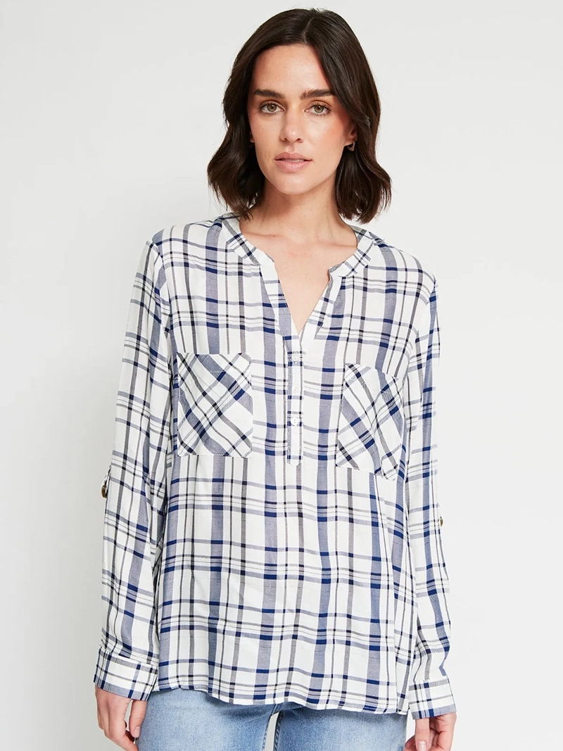 BLUSA MUJER AZIZ MANGA LARGA ESCOCESA - 2