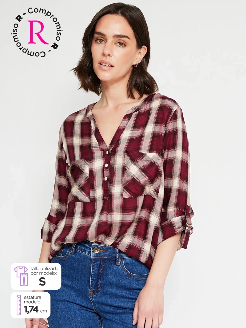 BLUSA MUJER AZIZ MANGA LARGA ESCOCESA - 1