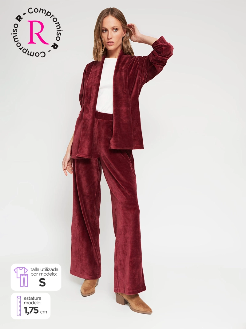 PANTALÓN MUJER AZIZ ALGODÓN TIPO COTELÉ ANCHO FLUIDO - 1