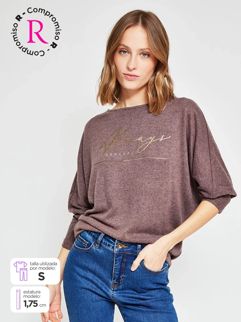 POLERA MUJER AZIZ MANGA LARGA TACHAS - 1