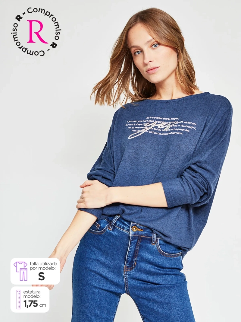 POLERA MUJER AZIZ MANGA LARGA TACHAS - 1