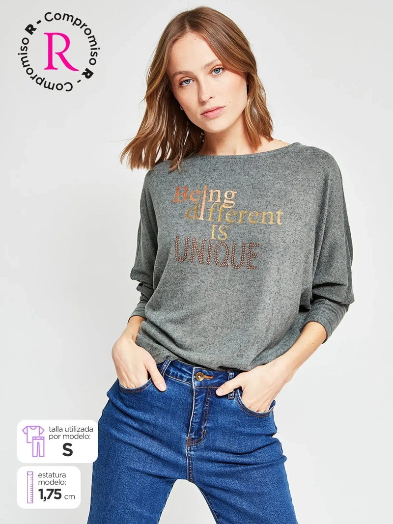 POLERA MUJER AZIZ MANGA LARGA TACHAS - 1