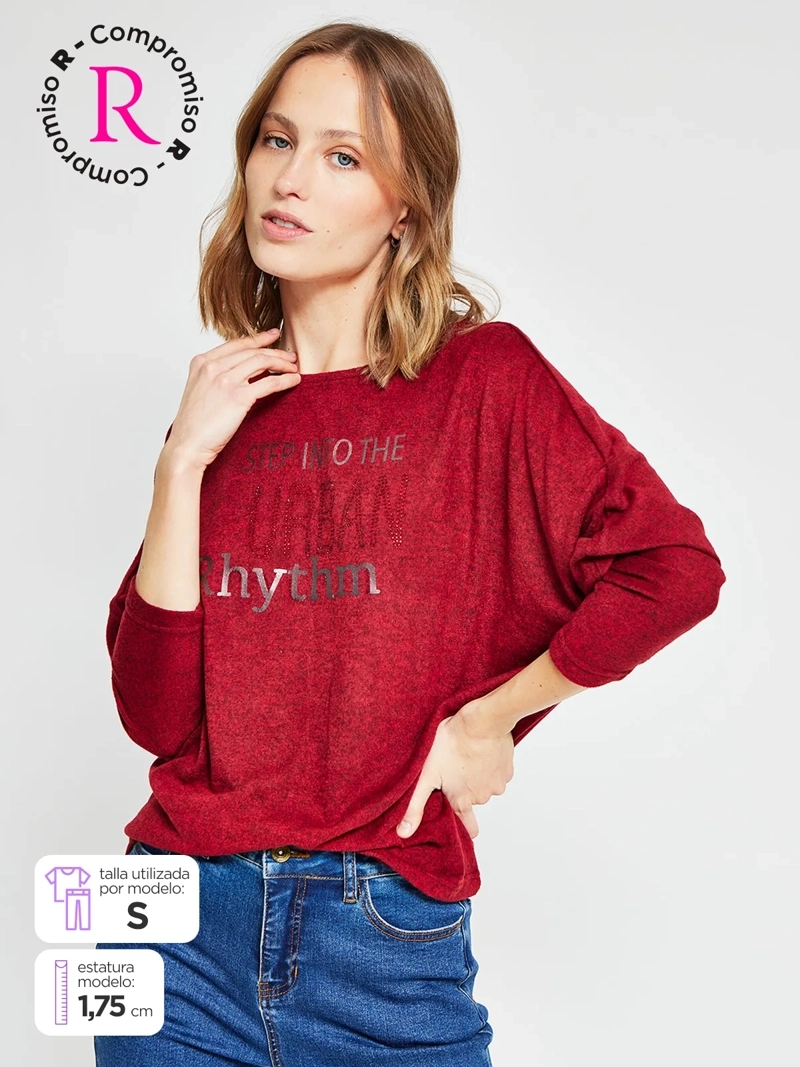 POLERA MUJER AZIZ MANGA LARGA TACHAS