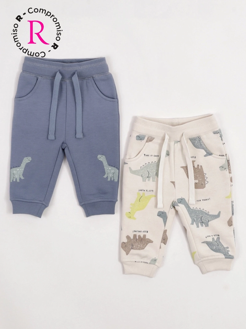 PACK X2 PANTALÓN DE BUZO NIÑO BABY HARVEST LISO Y ESTAMPADO - 1