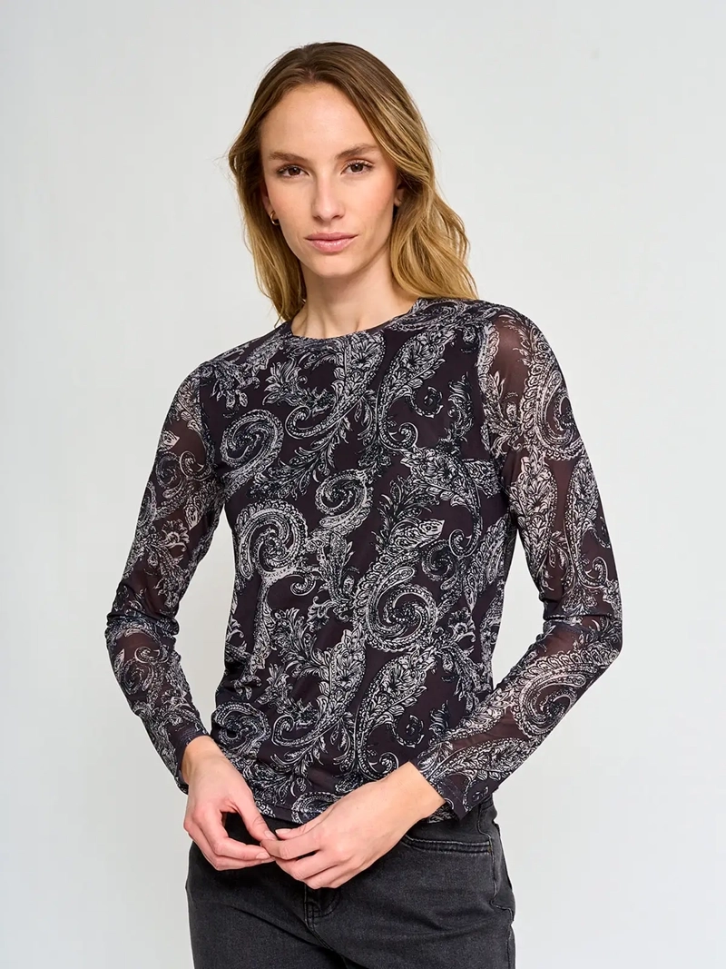 POLERA MUJER TATIENNE CUELLO REDONDO MANGA LARGA MALLA - 2