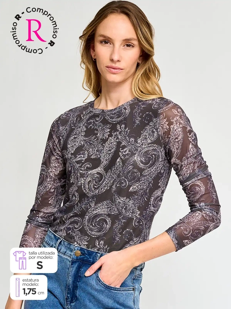 POLERA MUJER TATIENNE CUELLO REDONDO MANGA LARGA MALLA - 1
