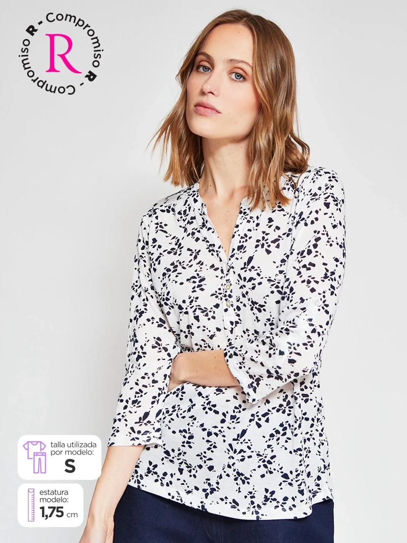 POLERA MUJER AZIZ MANGA 3/4 ESTAMPADA