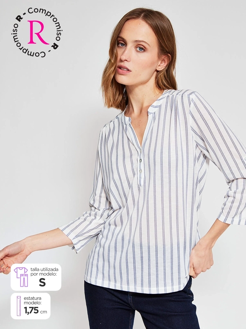 POLERA MUJER AZIZ MANGA 3/4 ESTAMPADA - 1