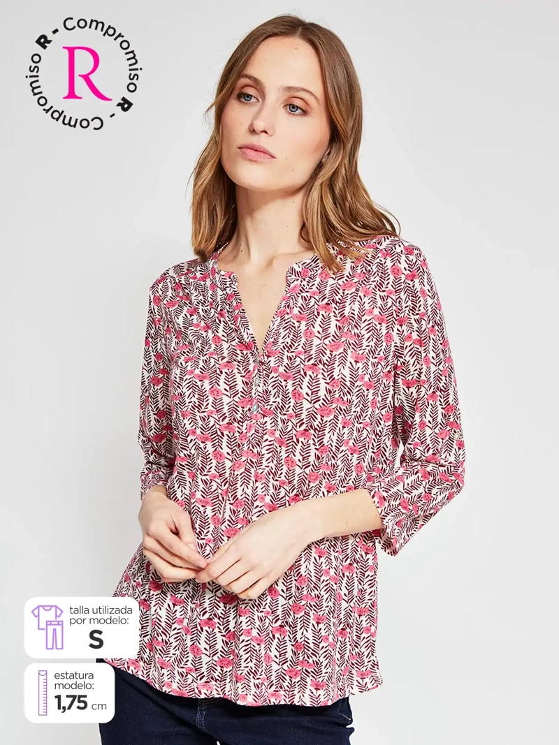 POLERA MUJER AZIZ MANGA 3/4 ESTAMPADA
