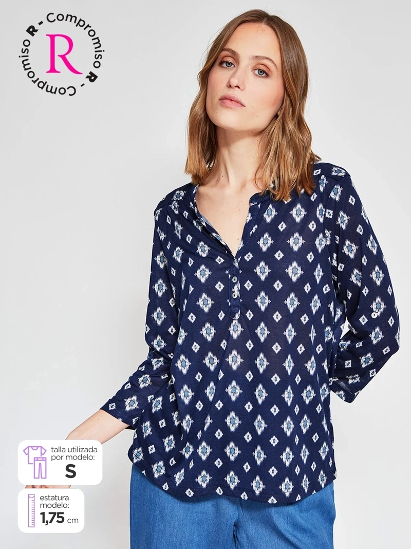 POLERA MUJER AZIZ MANGA 3/4 ESTAMPADA