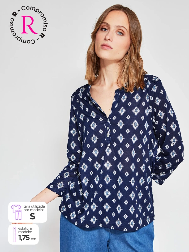POLERA MUJER AZIZ MANGA 3/4 ESTAMPADA