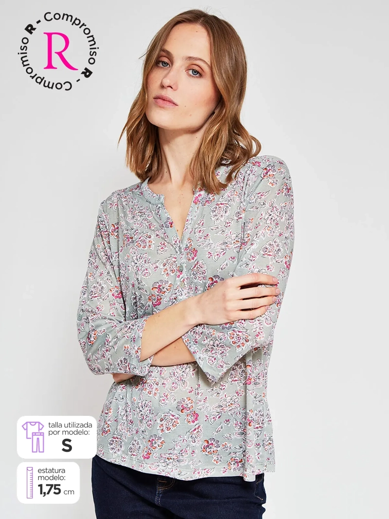 POLERA MUJER AZIZ MANGA 3/4 ESTAMPADA