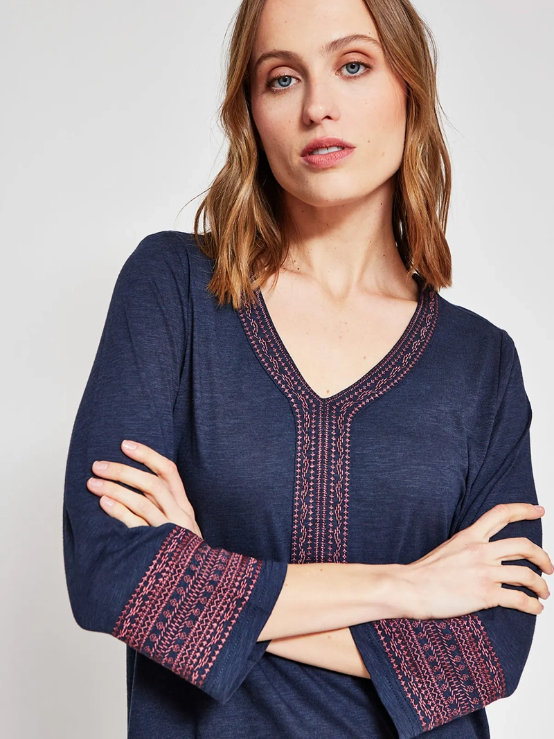 POLERA MUJER AZIZ ALGODÓN MANGA 3/4 BORDADA - 3