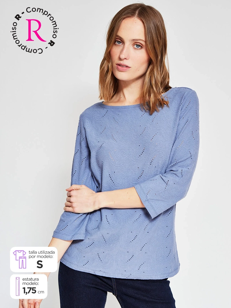 POLERA MUJER AZIZ ALGODÓN MANGA 3/4 TEXTURADA - 1